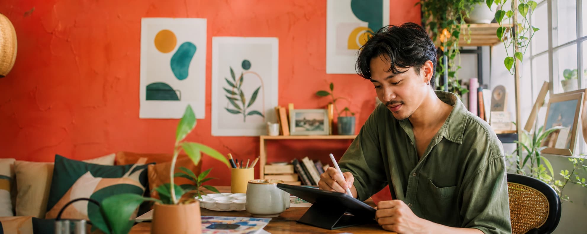Illustration of a creator working in a colorful home studio